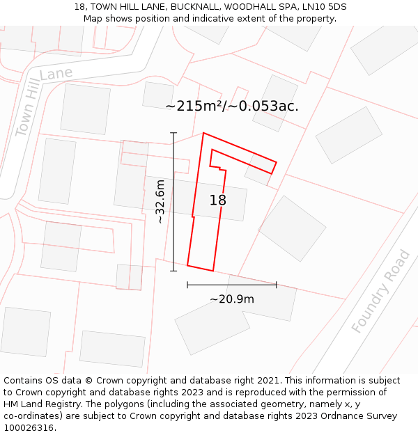 18, TOWN HILL LANE, BUCKNALL, WOODHALL SPA, LN10 5DS: Plot and title map