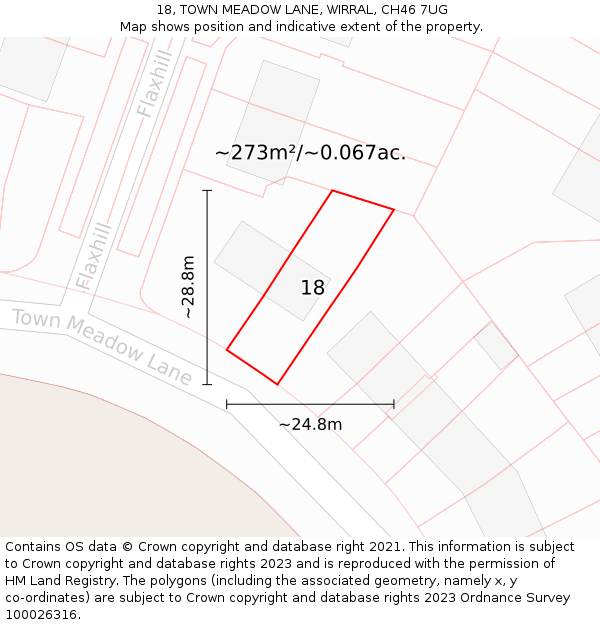 18, TOWN MEADOW LANE, WIRRAL, CH46 7UG: Plot and title map