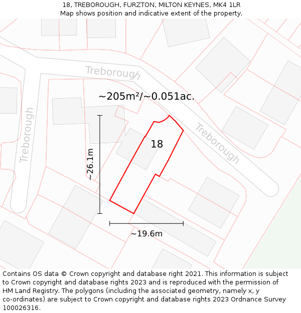 18, TREBOROUGH, FURZTON, MILTON KEYNES, MK4 1LR: Plot and title map