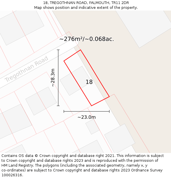 18, TREGOTHNAN ROAD, FALMOUTH, TR11 2DR: Plot and title map