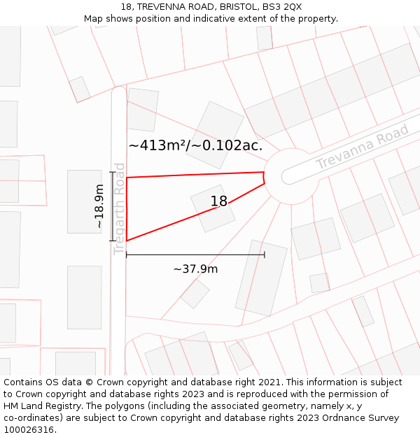 18, TREVENNA ROAD, BRISTOL, BS3 2QX: Plot and title map