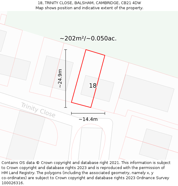 18, TRINITY CLOSE, BALSHAM, CAMBRIDGE, CB21 4DW: Plot and title map