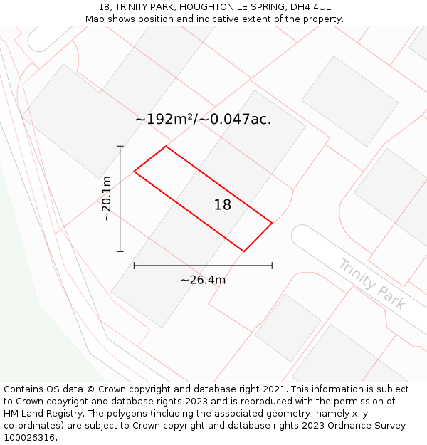 18, TRINITY PARK, HOUGHTON LE SPRING, DH4 4UL: Plot and title map