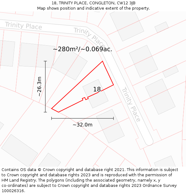18, TRINITY PLACE, CONGLETON, CW12 3JB: Plot and title map