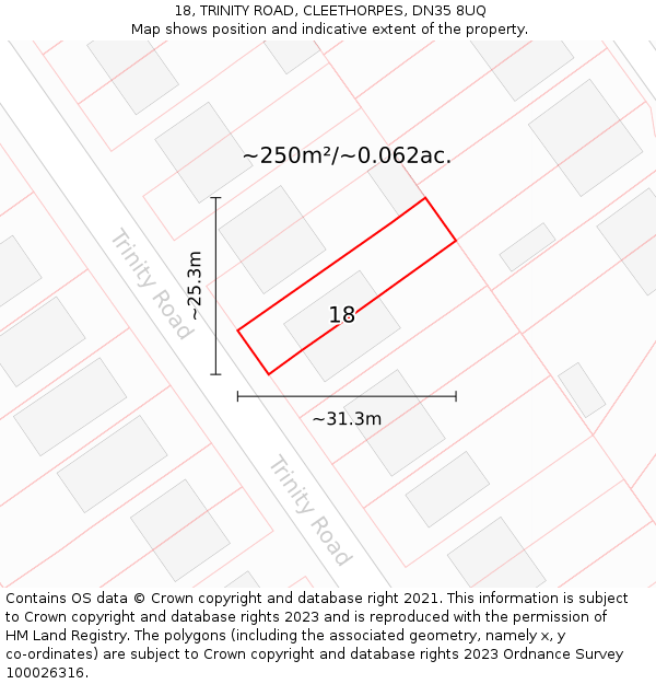 18, TRINITY ROAD, CLEETHORPES, DN35 8UQ: Plot and title map