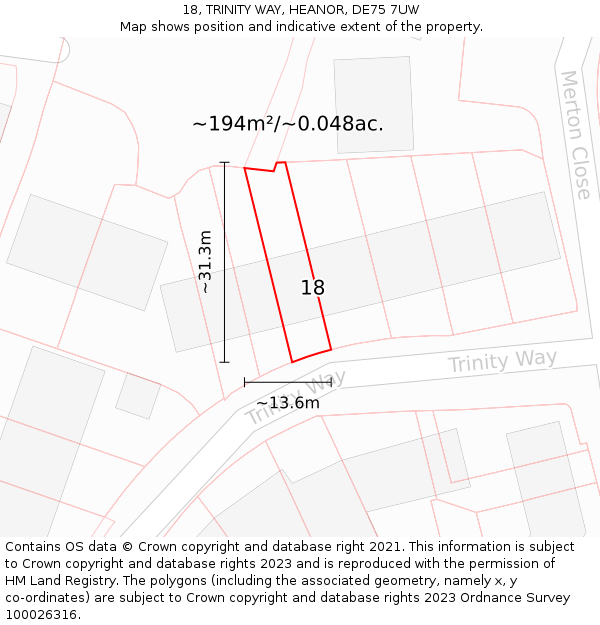 18, TRINITY WAY, HEANOR, DE75 7UW: Plot and title map