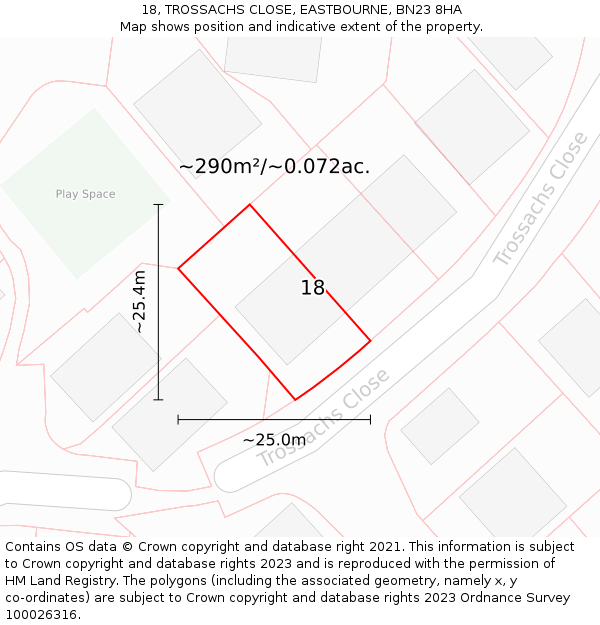 18, TROSSACHS CLOSE, EASTBOURNE, BN23 8HA: Plot and title map