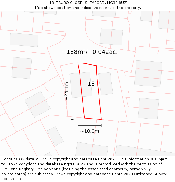 18, TRURO CLOSE, SLEAFORD, NG34 8UZ: Plot and title map