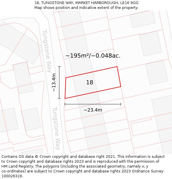 18, TUNGSTONE WAY, MARKET HARBOROUGH, LE16 9GG: Plot and title map
