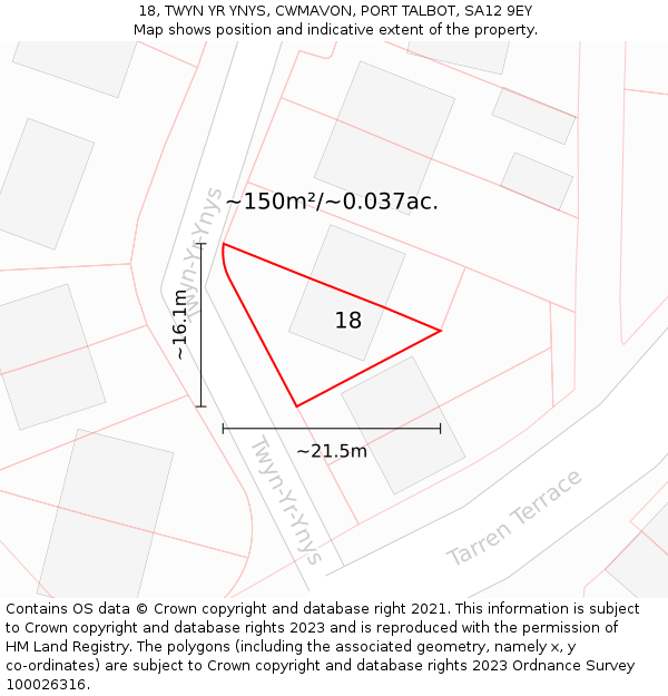 18, TWYN YR YNYS, CWMAVON, PORT TALBOT, SA12 9EY: Plot and title map