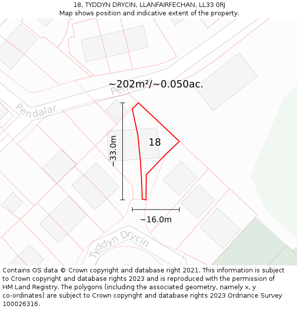 18, TYDDYN DRYCIN, LLANFAIRFECHAN, LL33 0RJ: Plot and title map