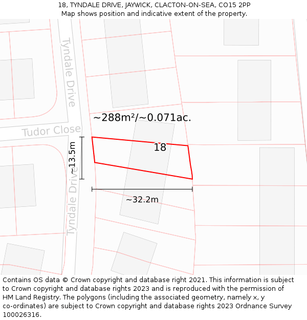 18, TYNDALE DRIVE, JAYWICK, CLACTON-ON-SEA, CO15 2PP: Plot and title map