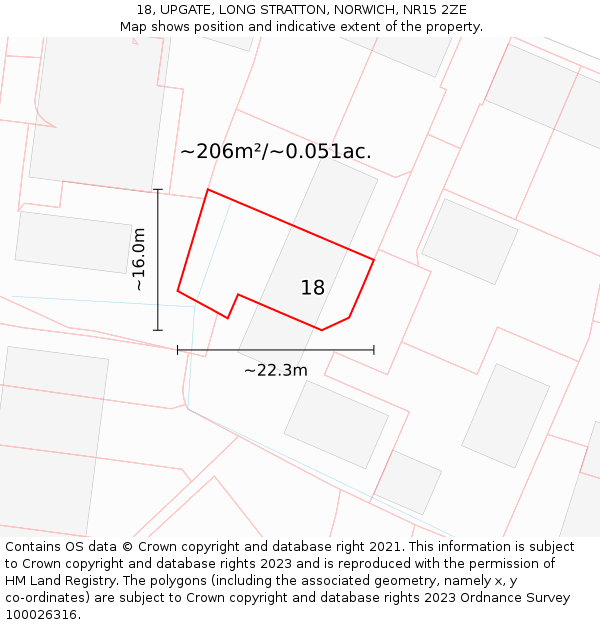 18, UPGATE, LONG STRATTON, NORWICH, NR15 2ZE: Plot and title map