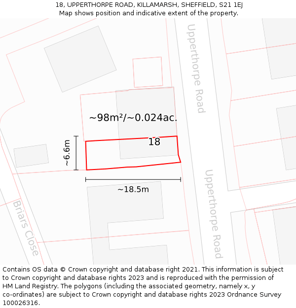 18, UPPERTHORPE ROAD, KILLAMARSH, SHEFFIELD, S21 1EJ: Plot and title map