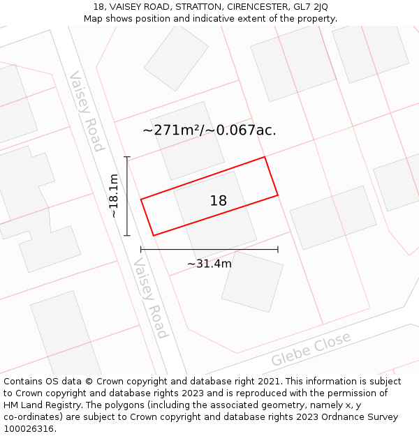 18, VAISEY ROAD, STRATTON, CIRENCESTER, GL7 2JQ: Plot and title map