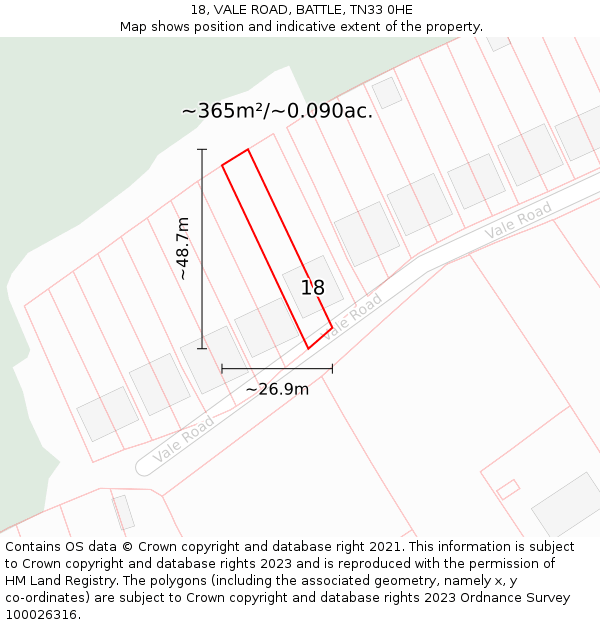 18, VALE ROAD, BATTLE, TN33 0HE: Plot and title map