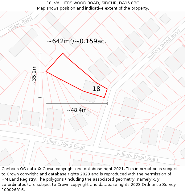 18, VALLIERS WOOD ROAD, SIDCUP, DA15 8BG: Plot and title map