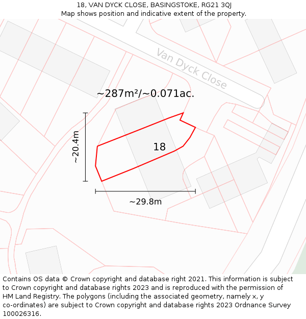 18, VAN DYCK CLOSE, BASINGSTOKE, RG21 3QJ: Plot and title map