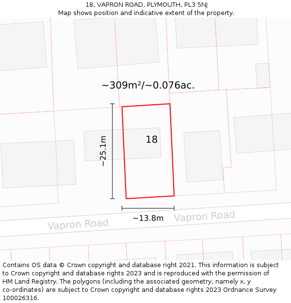 18, VAPRON ROAD, PLYMOUTH, PL3 5NJ: Plot and title map