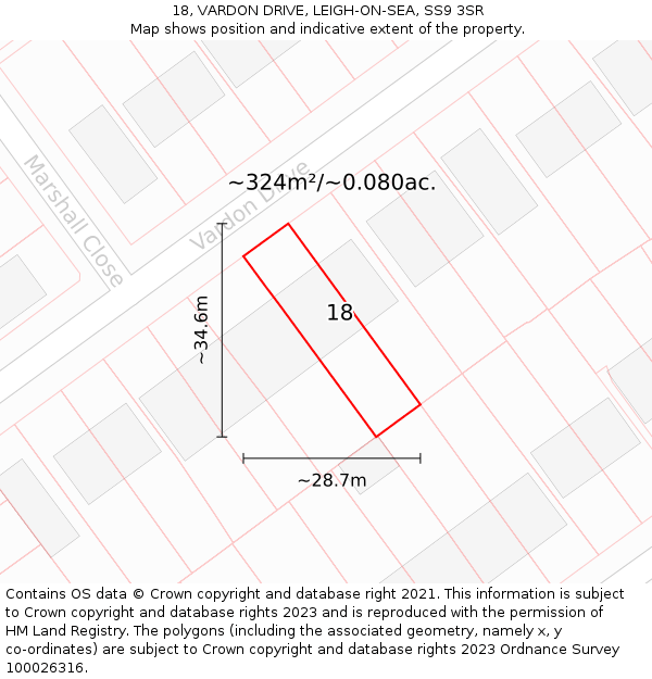 18, VARDON DRIVE, LEIGH-ON-SEA, SS9 3SR: Plot and title map