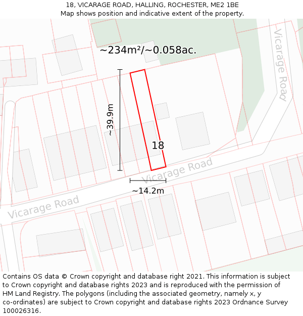 18, VICARAGE ROAD, HALLING, ROCHESTER, ME2 1BE: Plot and title map