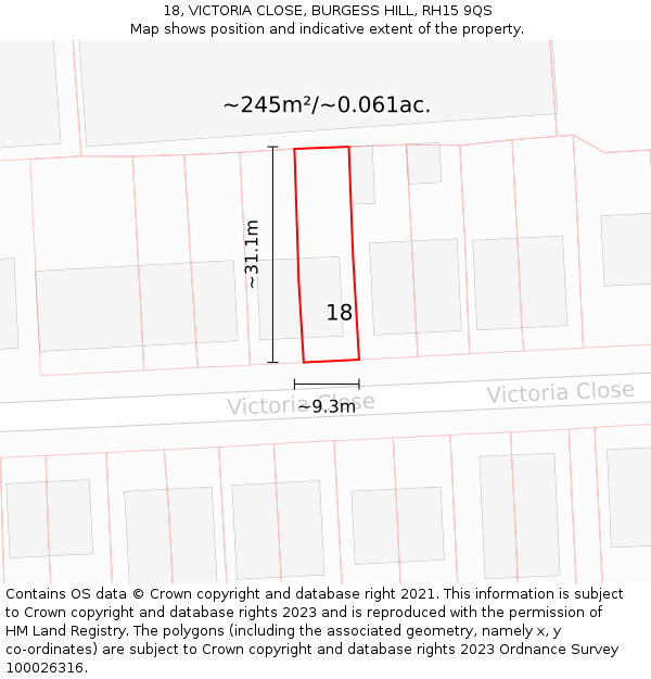 18, VICTORIA CLOSE, BURGESS HILL, RH15 9QS: Plot and title map