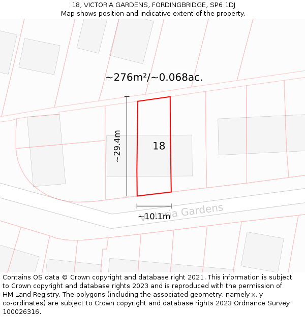 18, VICTORIA GARDENS, FORDINGBRIDGE, SP6 1DJ: Plot and title map