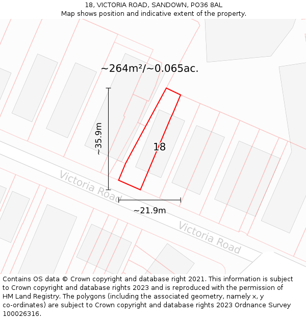 18, VICTORIA ROAD, SANDOWN, PO36 8AL: Plot and title map