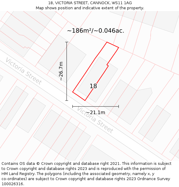 18, VICTORIA STREET, CANNOCK, WS11 1AG: Plot and title map