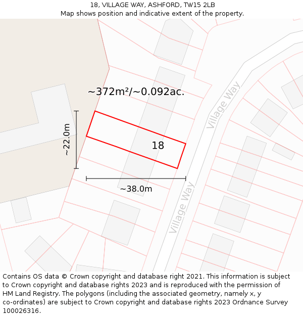 18, VILLAGE WAY, ASHFORD, TW15 2LB: Plot and title map