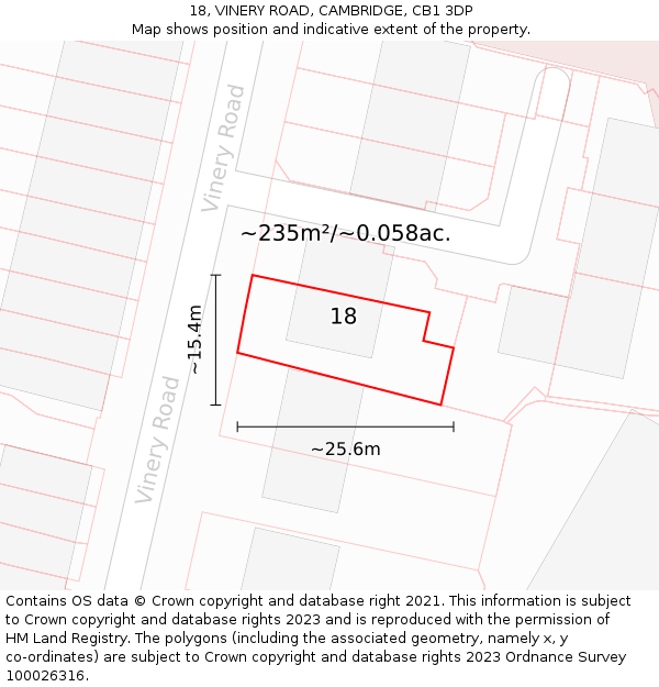 18, VINERY ROAD, CAMBRIDGE, CB1 3DP: Plot and title map