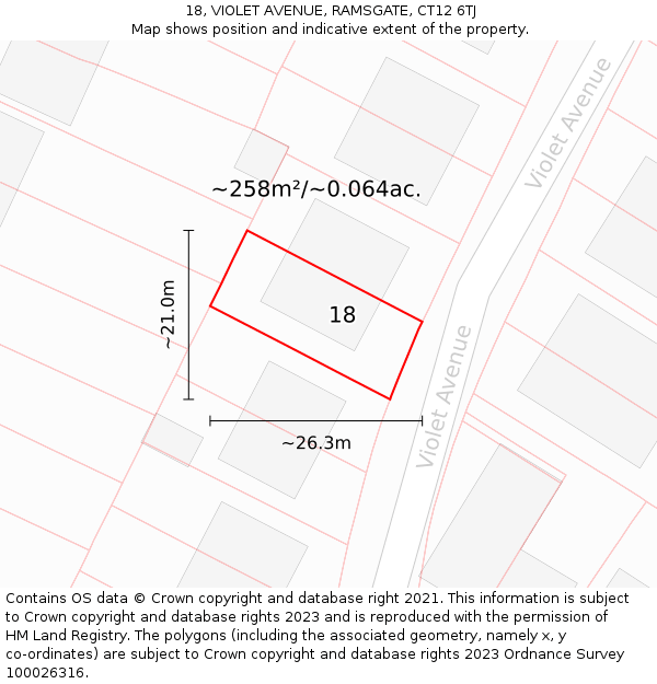 18, VIOLET AVENUE, RAMSGATE, CT12 6TJ: Plot and title map