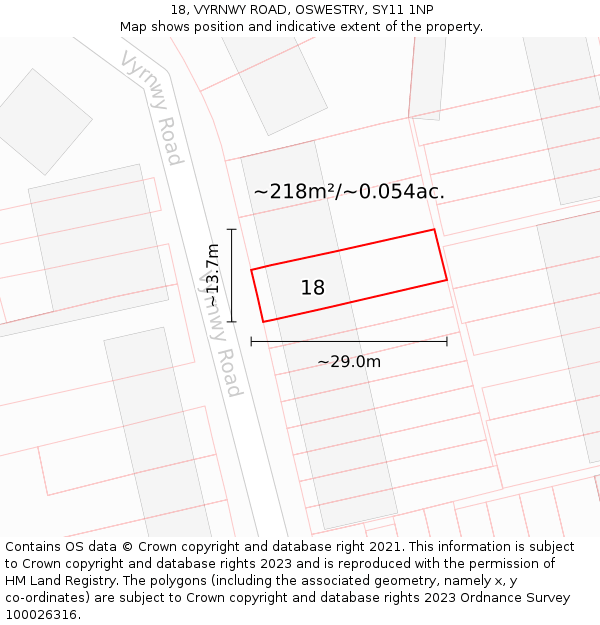 18, VYRNWY ROAD, OSWESTRY, SY11 1NP: Plot and title map