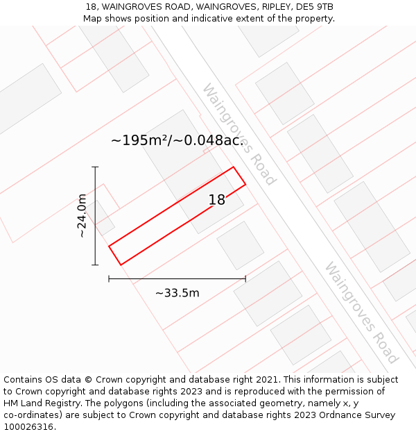 18, WAINGROVES ROAD, WAINGROVES, RIPLEY, DE5 9TB: Plot and title map