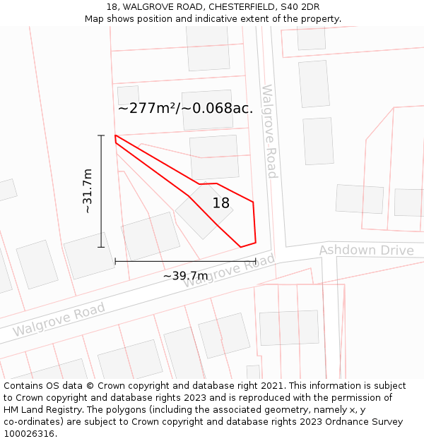 18, WALGROVE ROAD, CHESTERFIELD, S40 2DR: Plot and title map