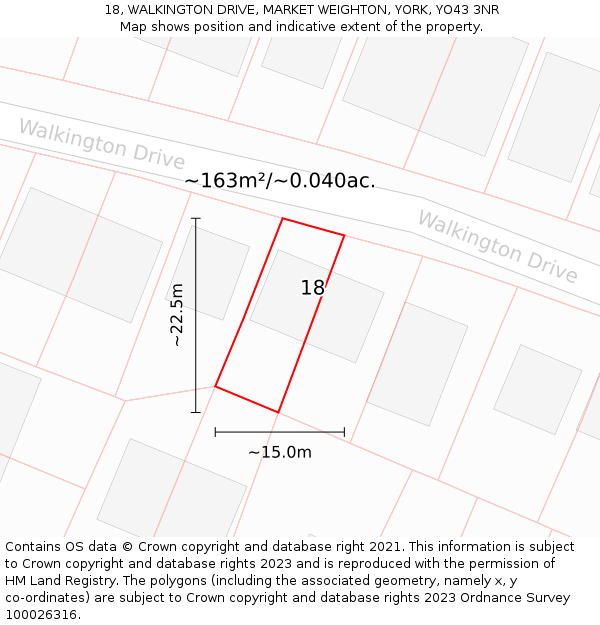 18, WALKINGTON DRIVE, MARKET WEIGHTON, YORK, YO43 3NR: Plot and title map