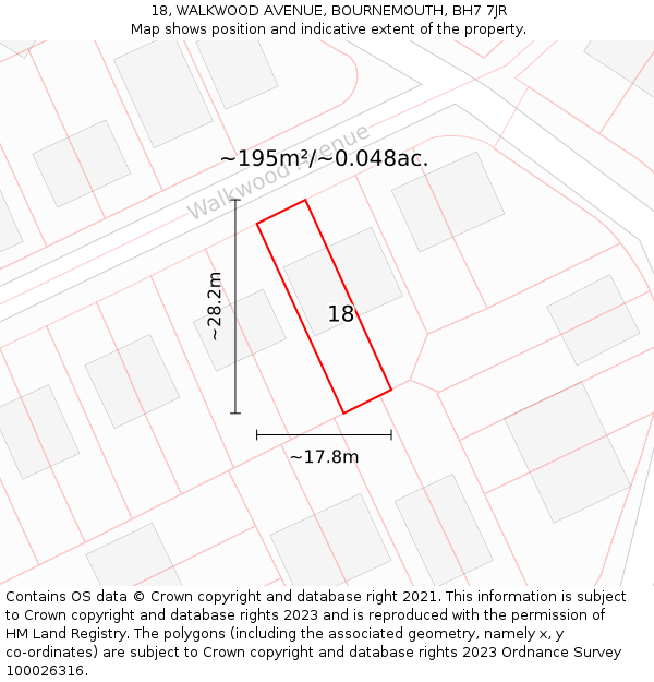 18, WALKWOOD AVENUE, BOURNEMOUTH, BH7 7JR: Plot and title map