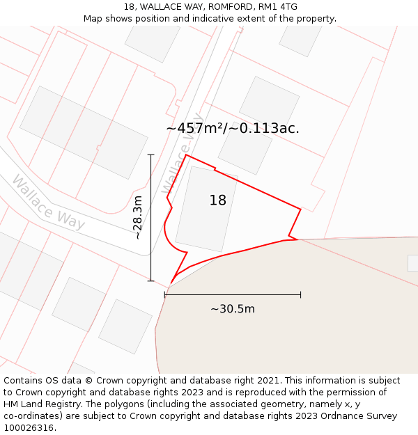 18, WALLACE WAY, ROMFORD, RM1 4TG: Plot and title map