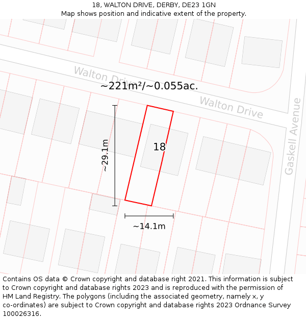 18, WALTON DRIVE, DERBY, DE23 1GN: Plot and title map