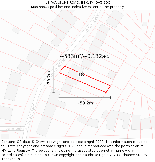 18, WANSUNT ROAD, BEXLEY, DA5 2DQ: Plot and title map
