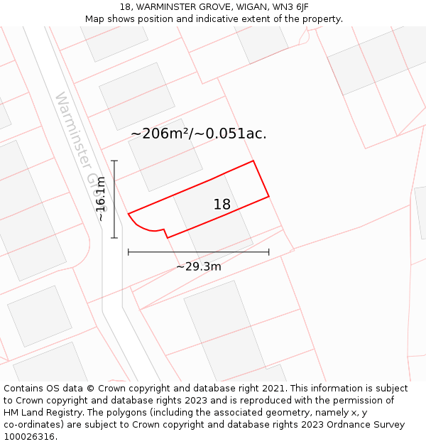 18, WARMINSTER GROVE, WIGAN, WN3 6JF: Plot and title map