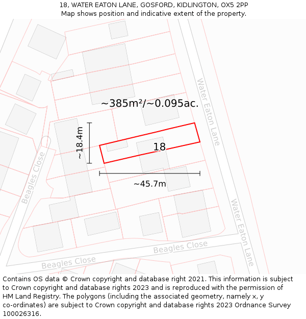 18, WATER EATON LANE, GOSFORD, KIDLINGTON, OX5 2PP: Plot and title map
