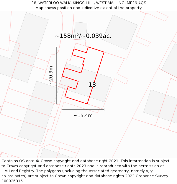 18, WATERLOO WALK, KINGS HILL, WEST MALLING, ME19 4QS: Plot and title map