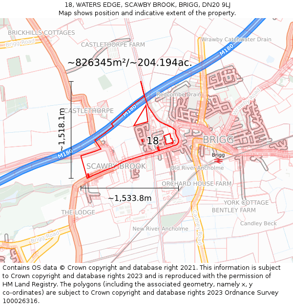 18, WATERS EDGE, SCAWBY BROOK, BRIGG, DN20 9LJ: Plot and title map