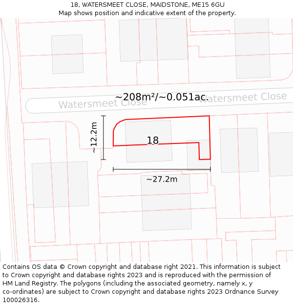 18, WATERSMEET CLOSE, MAIDSTONE, ME15 6GU: Plot and title map