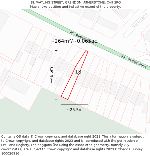 18, WATLING STREET, GRENDON, ATHERSTONE, CV9 2PG: Plot and title map