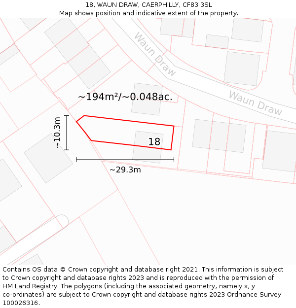 18, WAUN DRAW, CAERPHILLY, CF83 3SL: Plot and title map