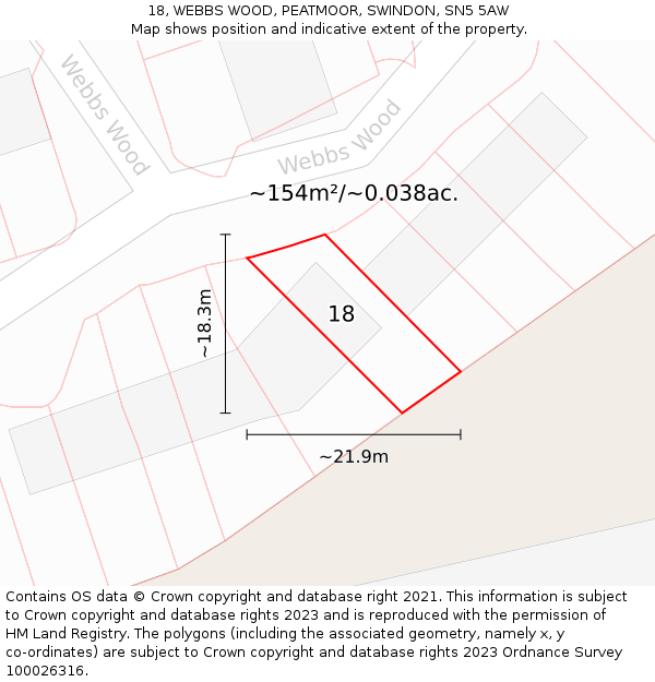 18, WEBBS WOOD, PEATMOOR, SWINDON, SN5 5AW: Plot and title map