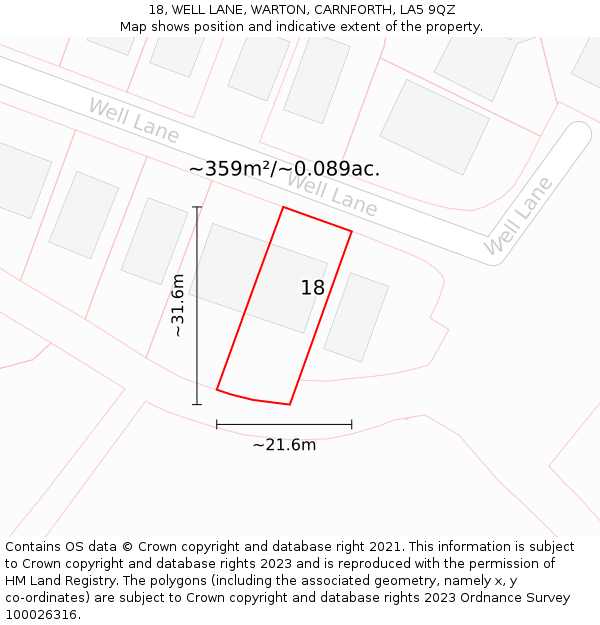 18, WELL LANE, WARTON, CARNFORTH, LA5 9QZ: Plot and title map