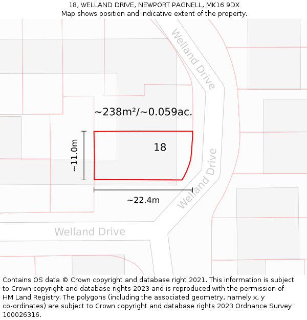 18, WELLAND DRIVE, NEWPORT PAGNELL, MK16 9DX: Plot and title map